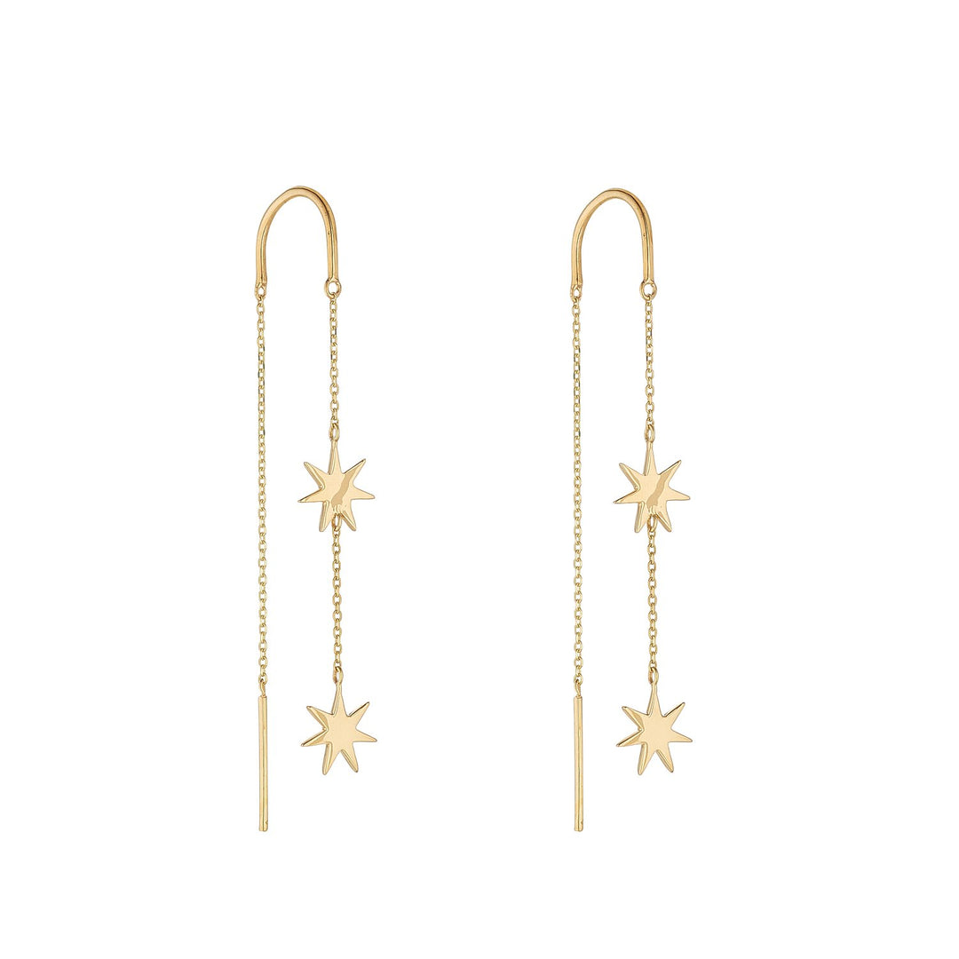 Gold Double Star Pull Through Earring