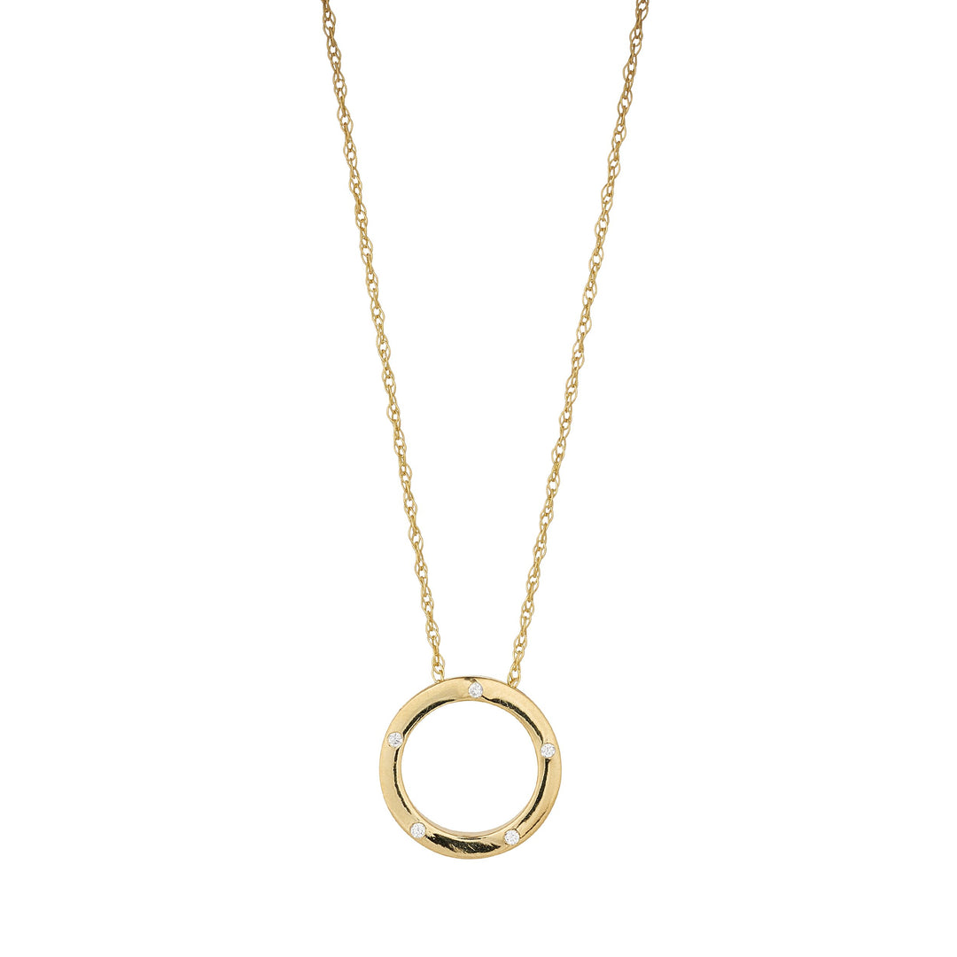 9ct gold cz screw set open circle pendant on white background