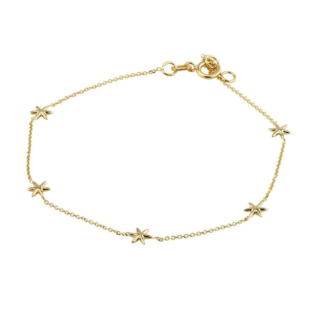 9ct gold 5 star bracelet on white background
