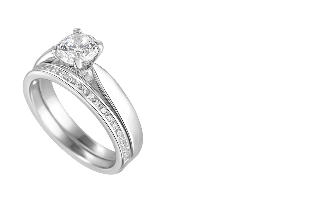 sterling silver ring on white background