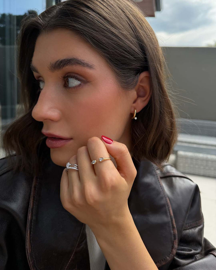Gold Plated CZ Pear Open Ring