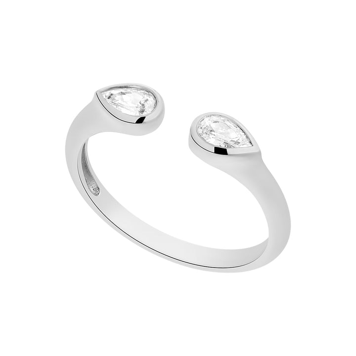 silver cz pear open ring
