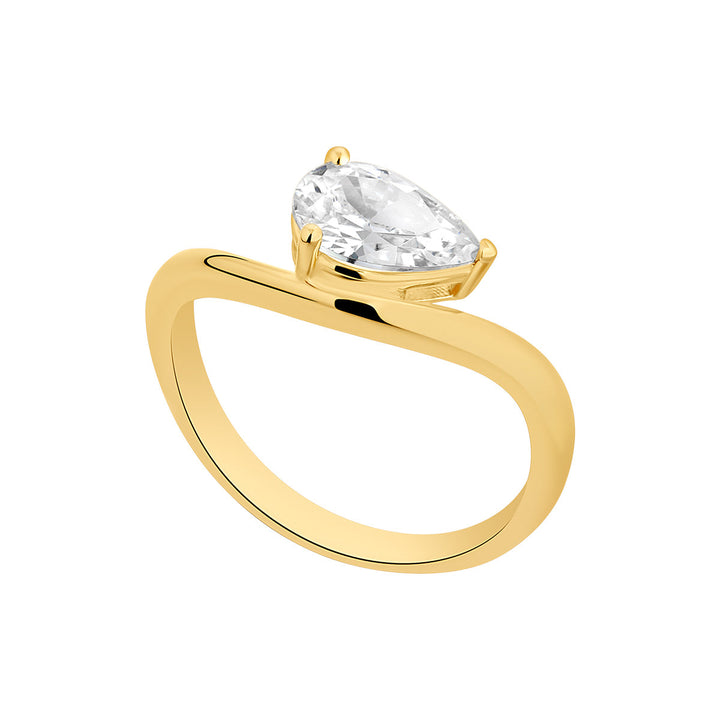 gold plated cz pear wave ring