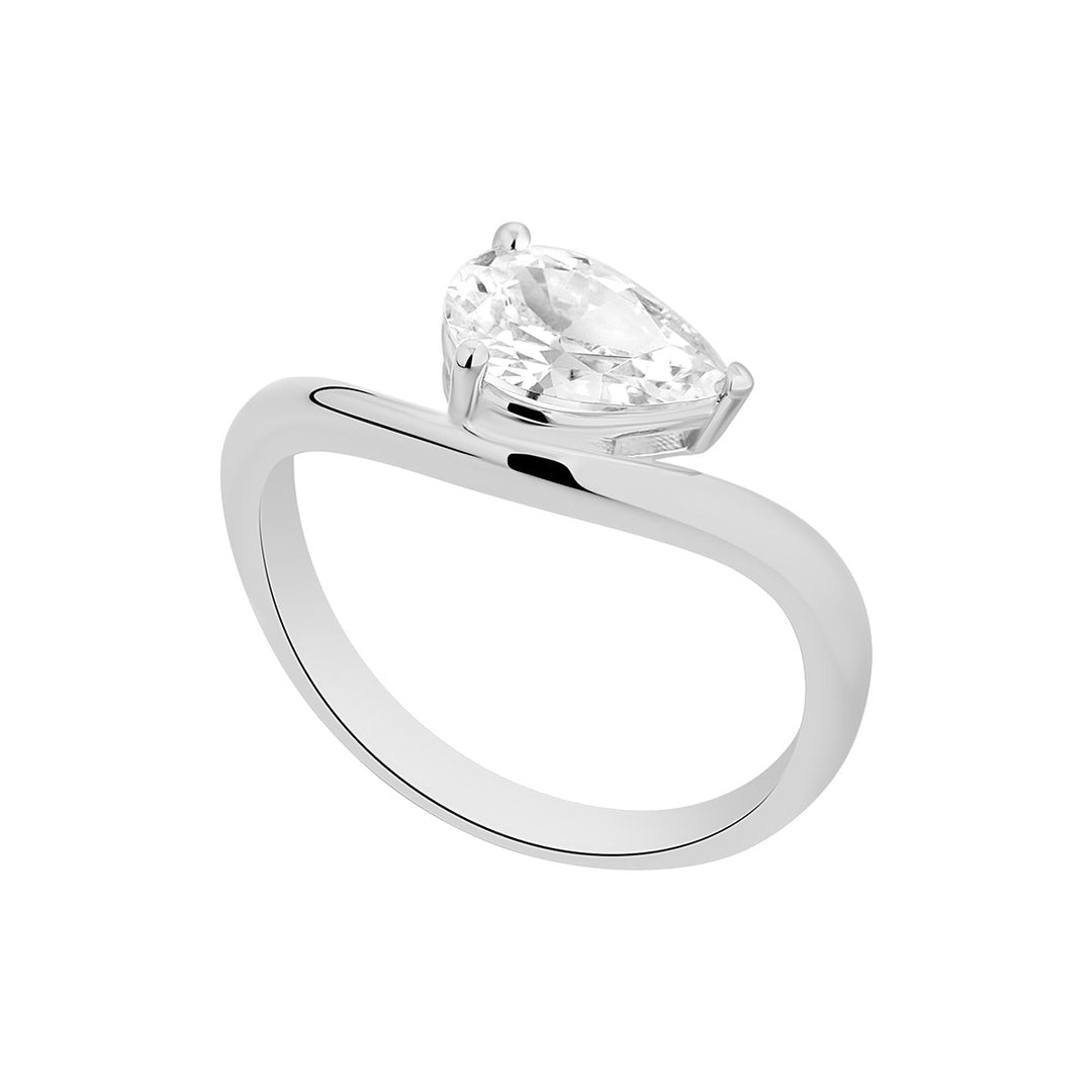 silver cz pear wave ring