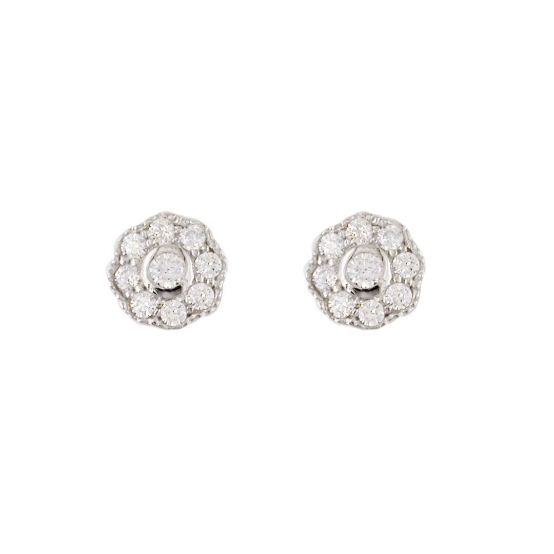 Silver CZ Flower Stud Earrings