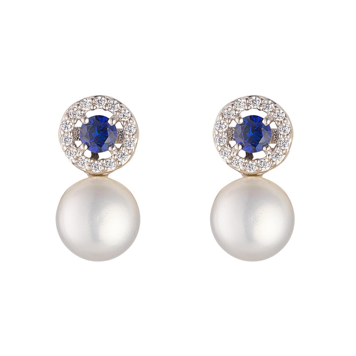 Silver Cubic Zirconia and Sapphire Pearl Earrings