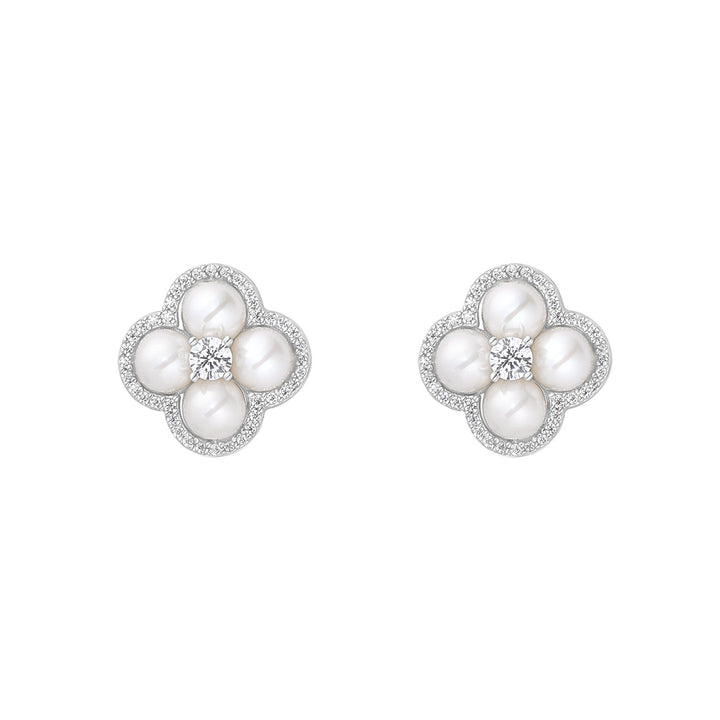 Silver Pearl Cluster Stud Earrings