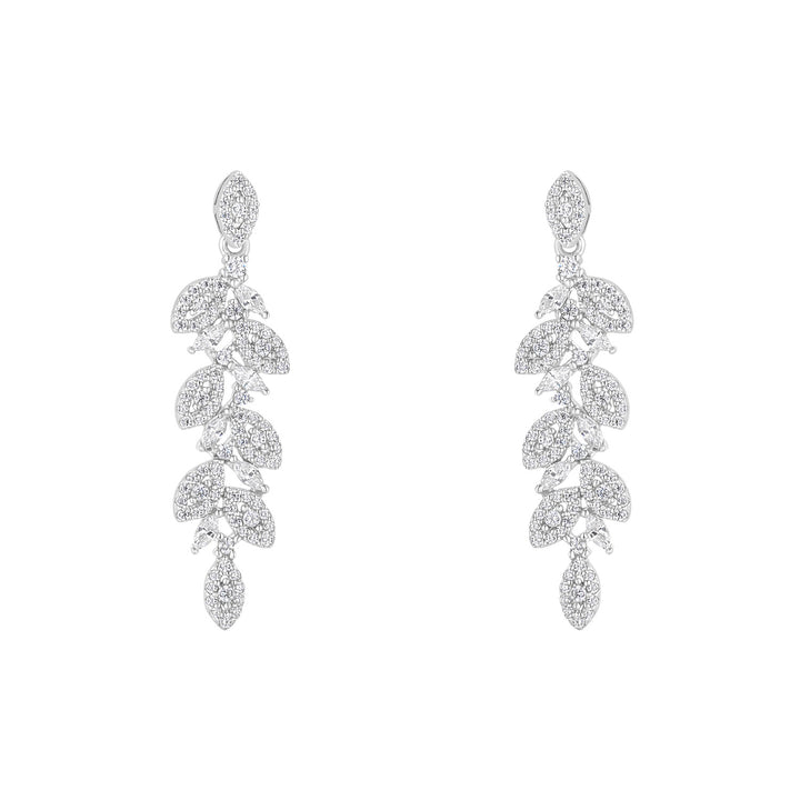 Silver Cubic Zirconia Leaf Drop Earrings