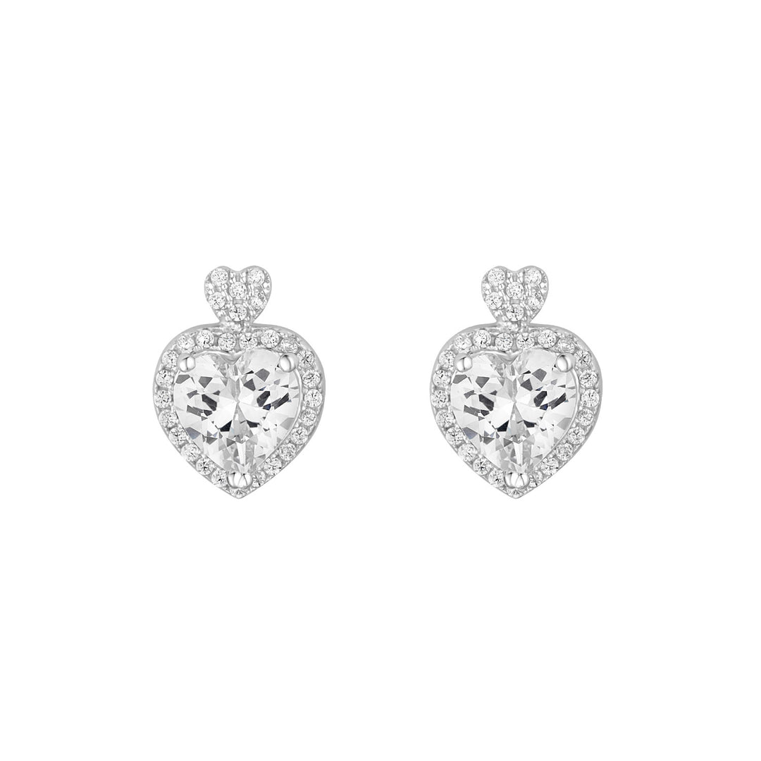 Silver Cubic Zirconia Heart Stud Earrings