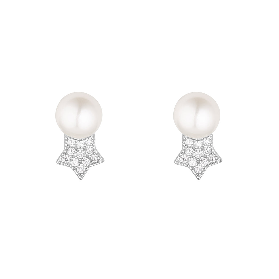 Silver Cubic Zirconia Star Pearl Earrings