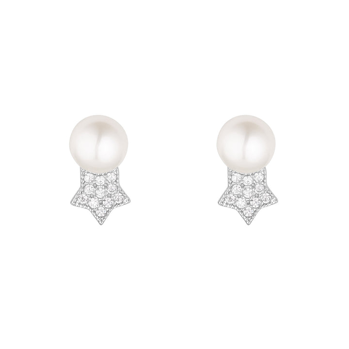 Silver Cubic Zirconia Star Pearl Earrings