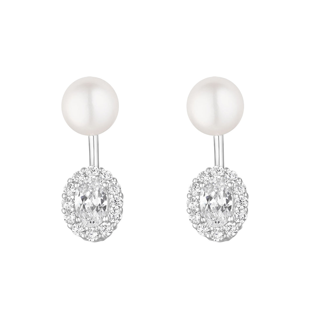 Silver Pearl and Cubic Zirconia Drop Earrings