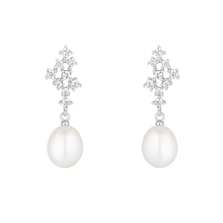 Silver Multi Stone Cubic Zirconia and Pearl Drop Earring