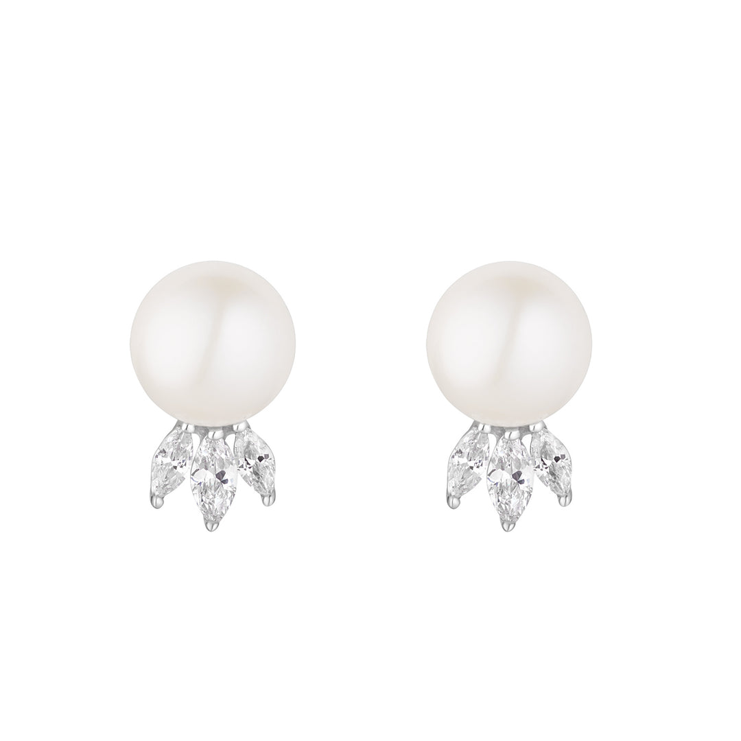 Silver Two Way Pearl and Cubic Zirconia Stud Earrings