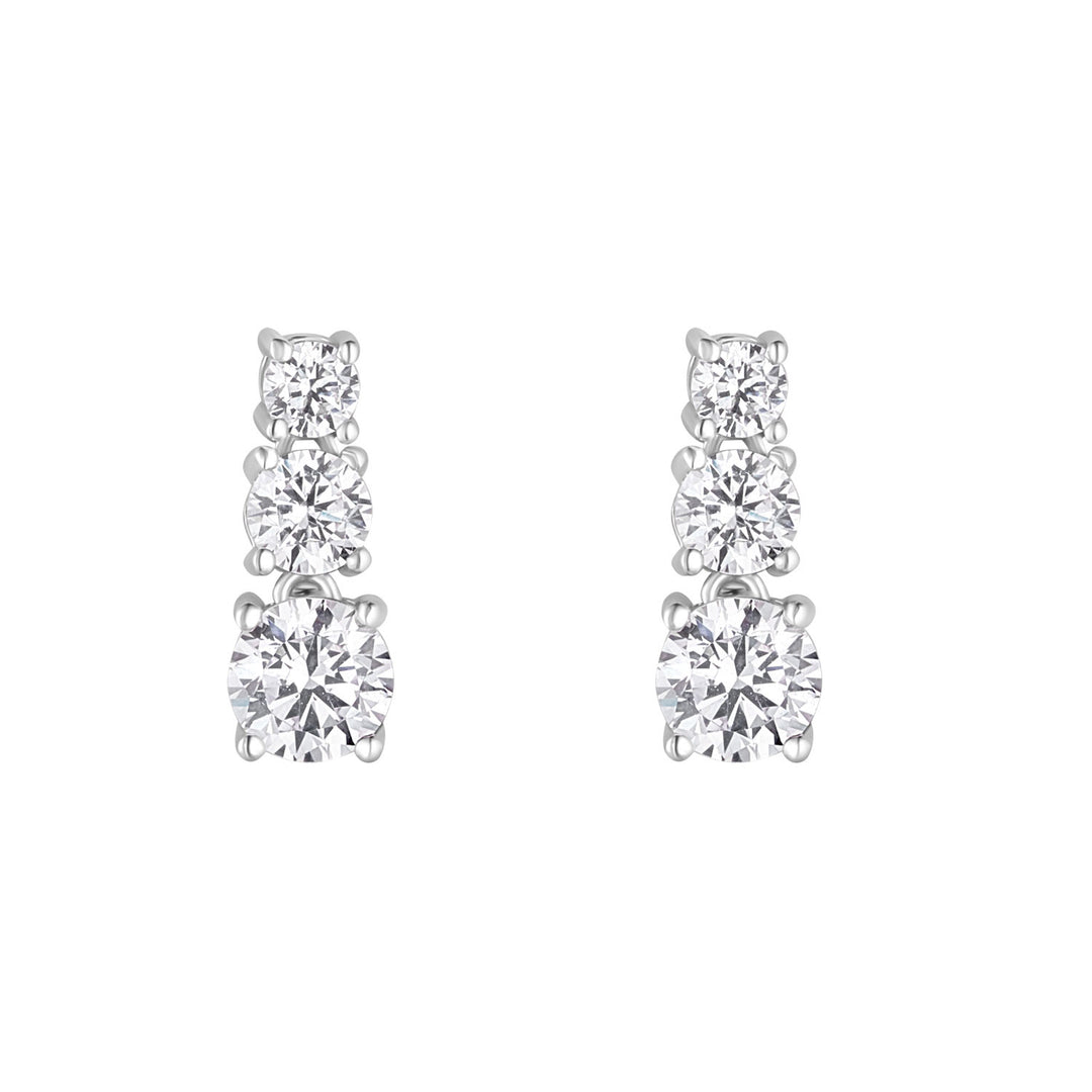 Silver Triple Cubic Zirconia Claw Set Earrings