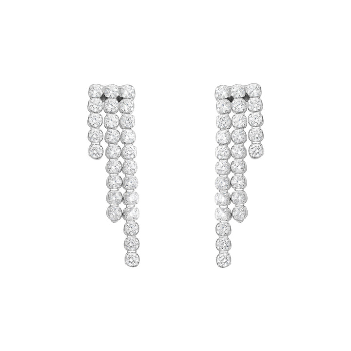 silver cz graduated drop earrings on white background