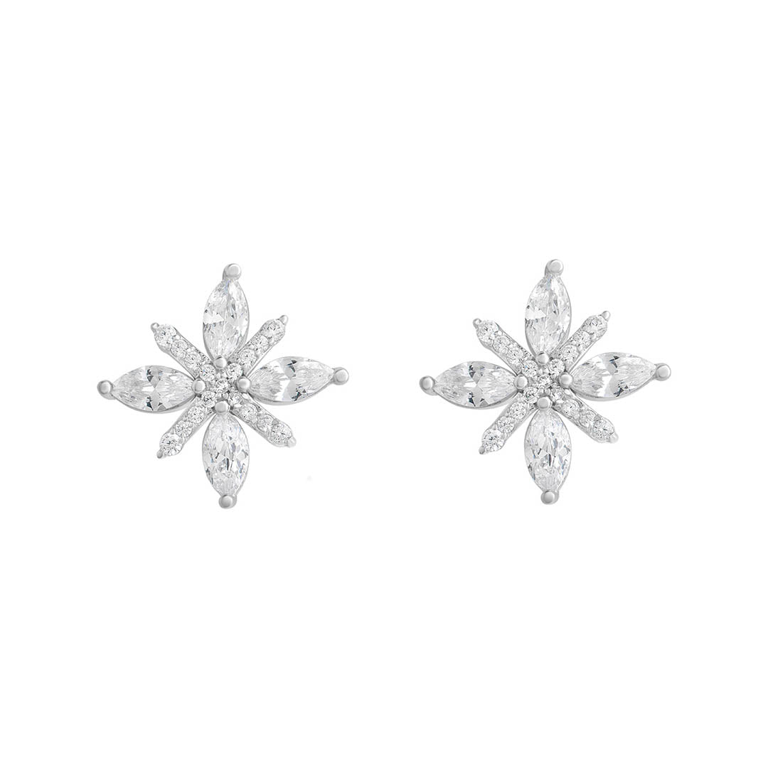 silver marquis flower earrings