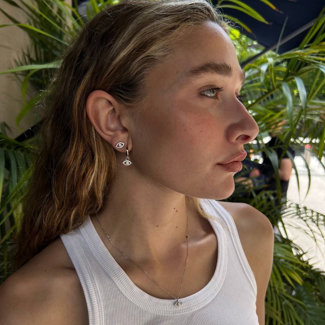 sterling silver evil eye jewellery on model