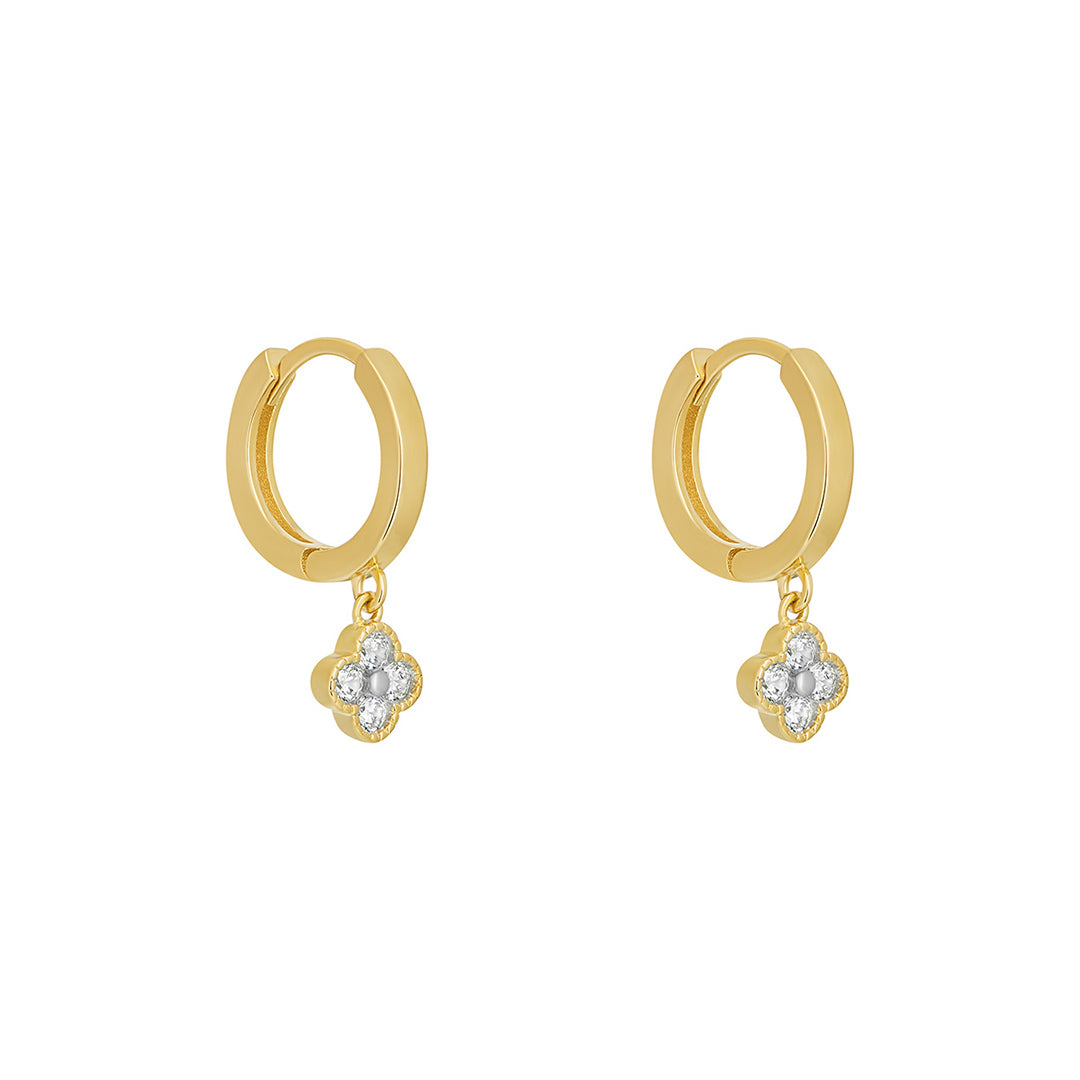 gold plated clover huggie earrings