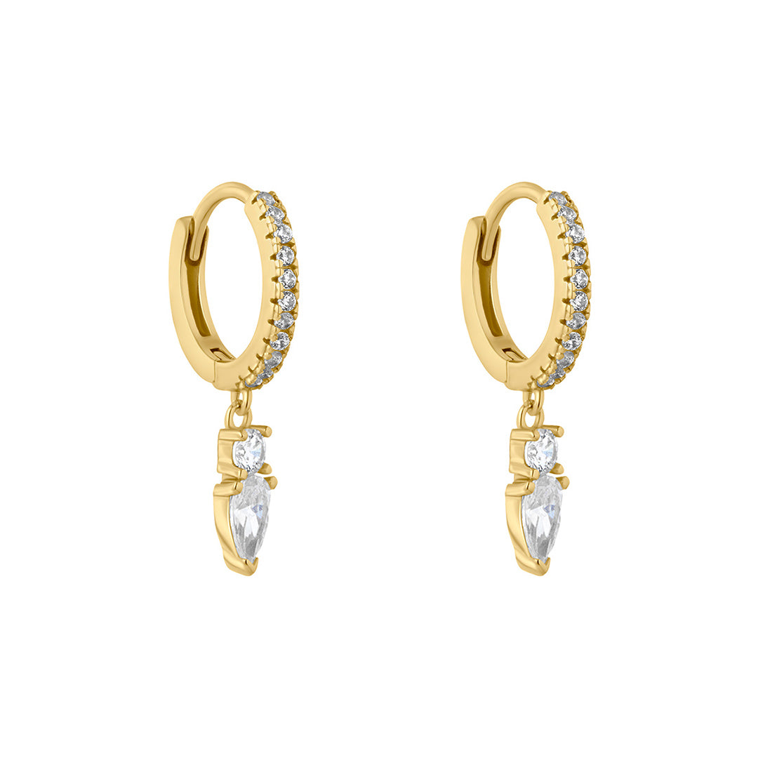 gold plated cz marquise drop huggie earrings