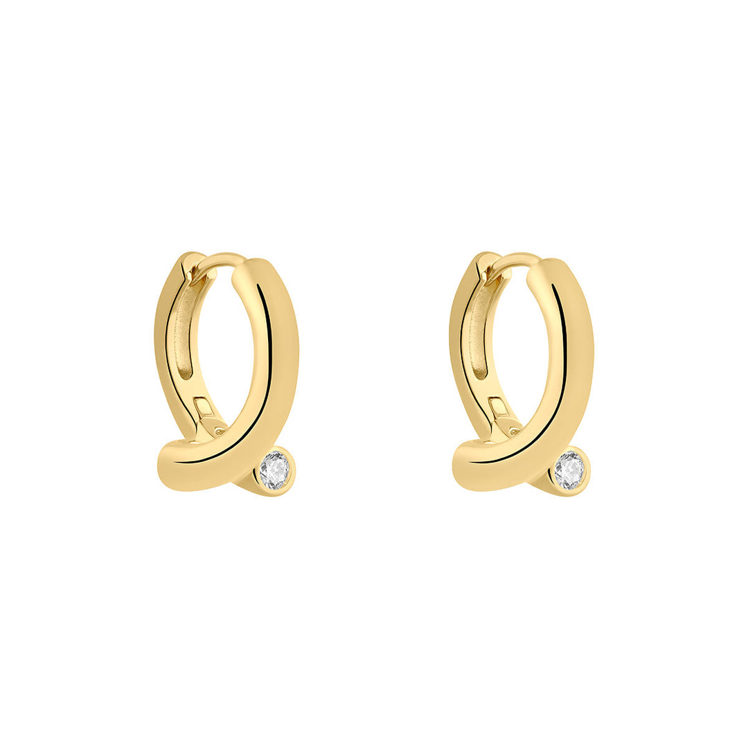 gold plated cz crossover huggie earrings