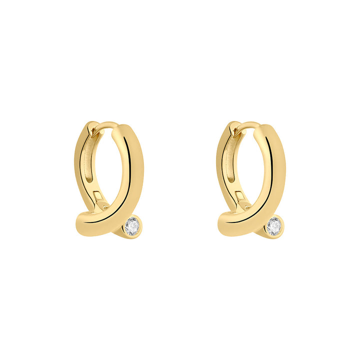 gold plated cz crossover huggie earrings