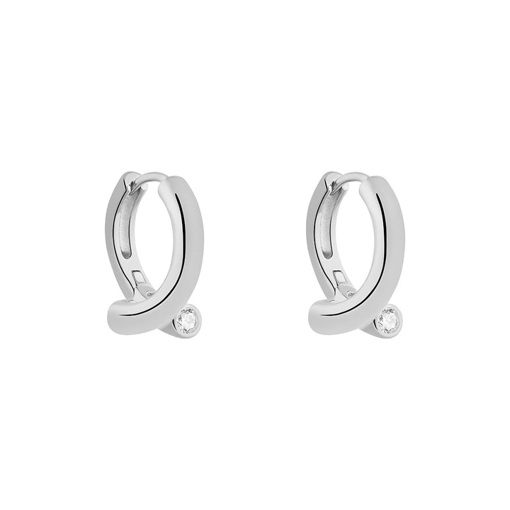 silver cz crossover huggie earrings
