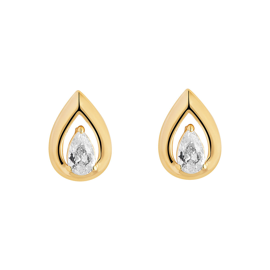 gold plated cz pear stud earrings