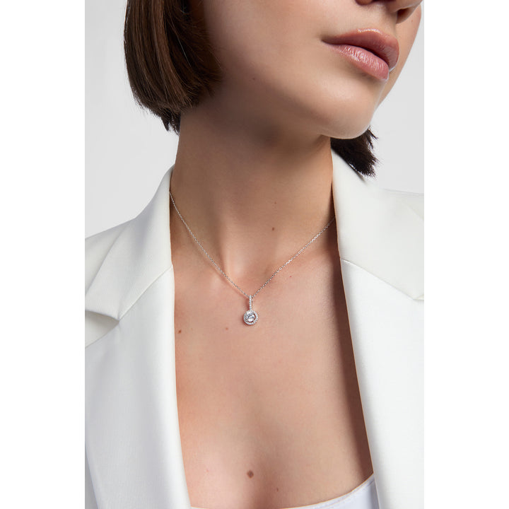 model wearing sterling Silver CZ Drop Pendant