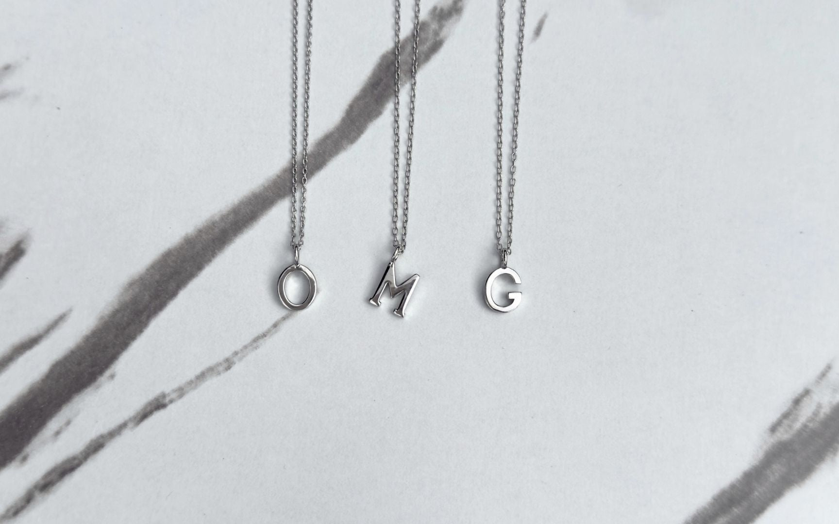 sterling silver O M G initial necklaces