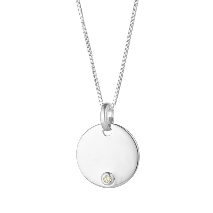sterling silver august birthstone engravable disc necklace 