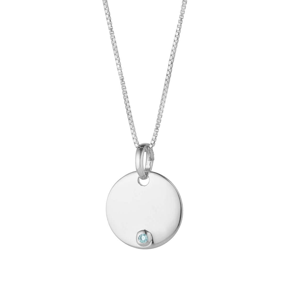 sterling silver december birthstone engravable disc necklace 