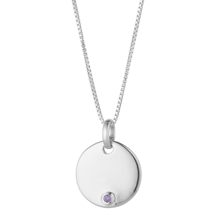 sterling silver february birthstone engravable disc necklace 