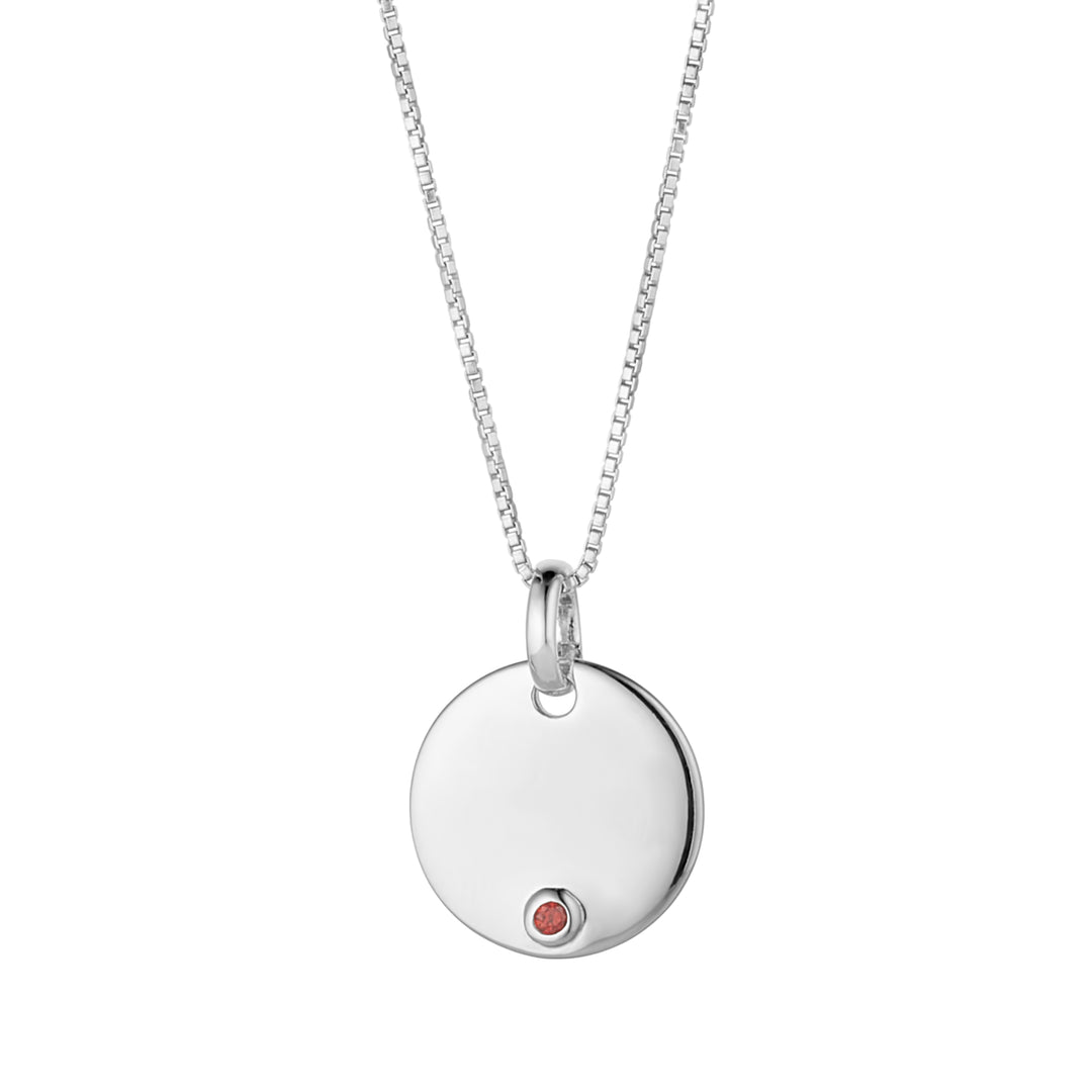 sterling silver january birthstone engravable disc necklace 