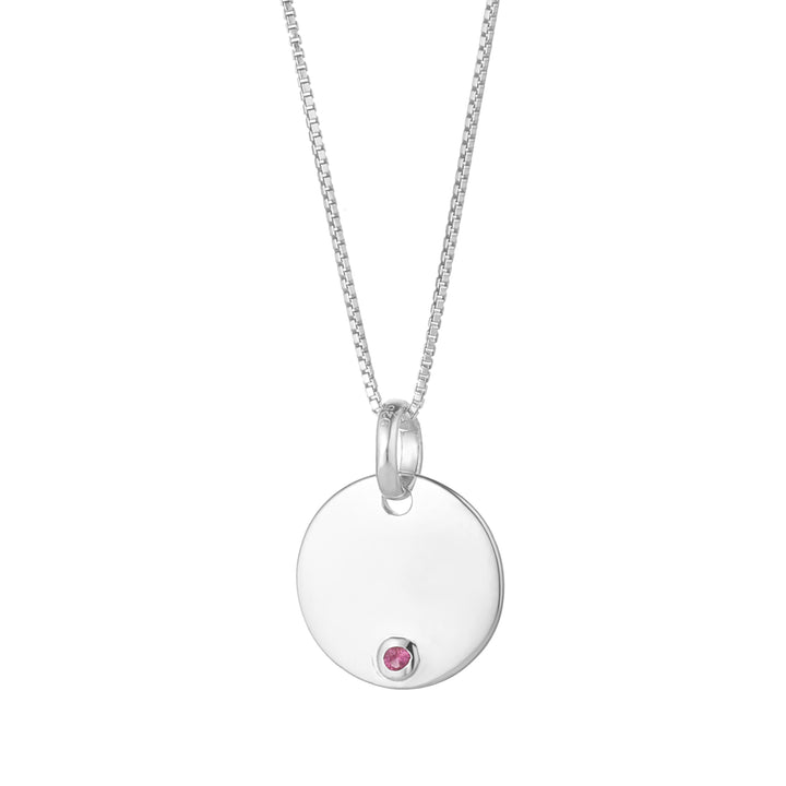 sterling silver july birthstone engravable disc necklace 