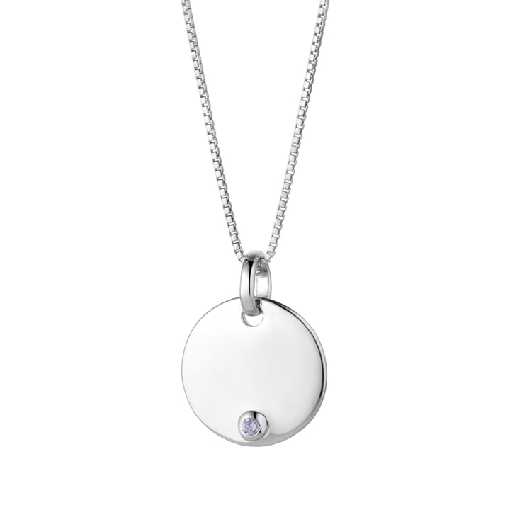 sterling silver june birthstone engravable disc necklace 
