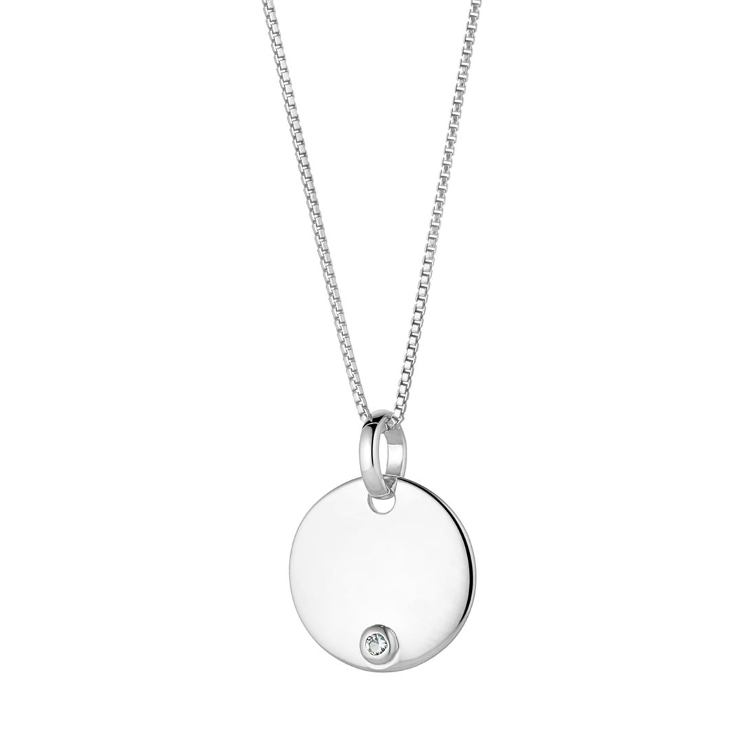 sterling silver march birthstone engravable disc necklace 
