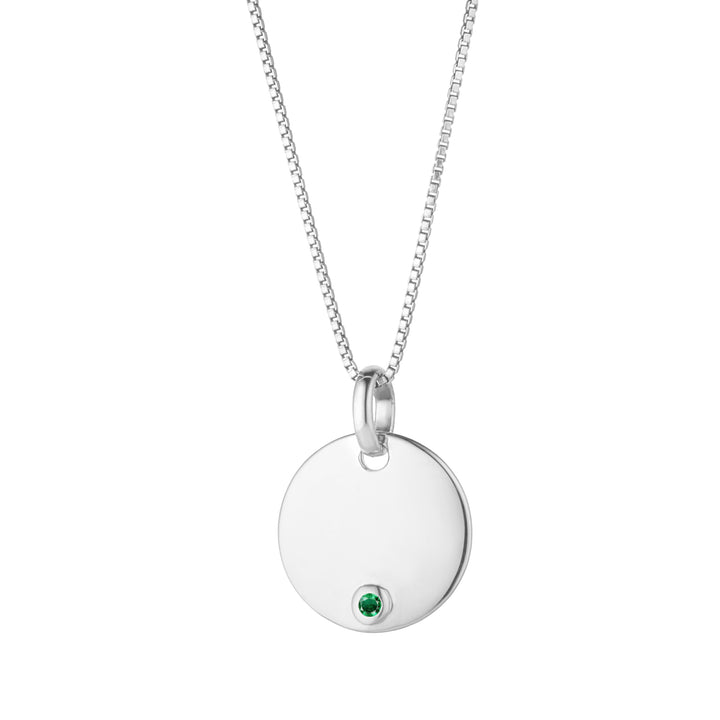 sterling silver may birthstone engravable disc necklace 