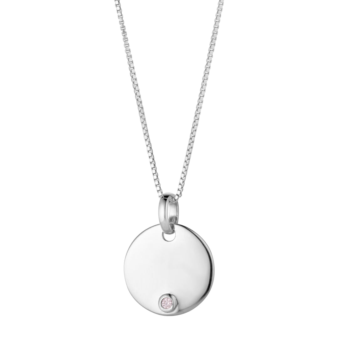 sterling silver october birthstone engravable disc necklace 