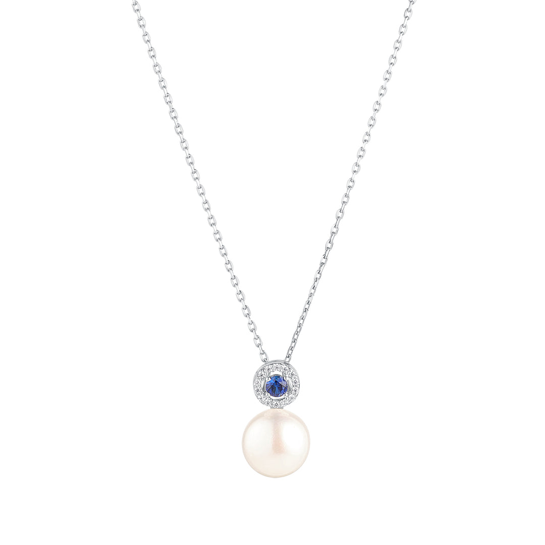 Silver Cubic Zirconia and Sapphire Pearl Pendant