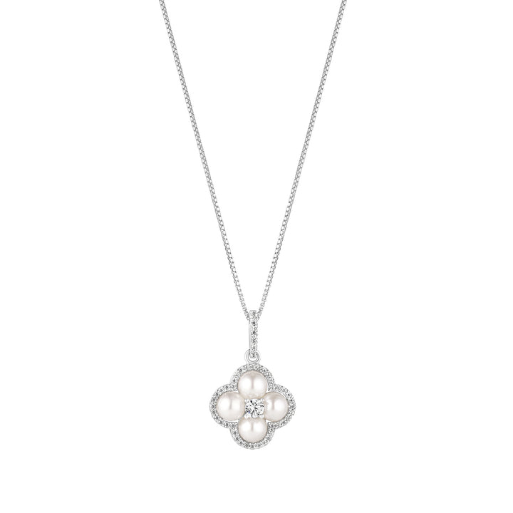 Silver Cubic Zirconia Cluster Pearl Pendant