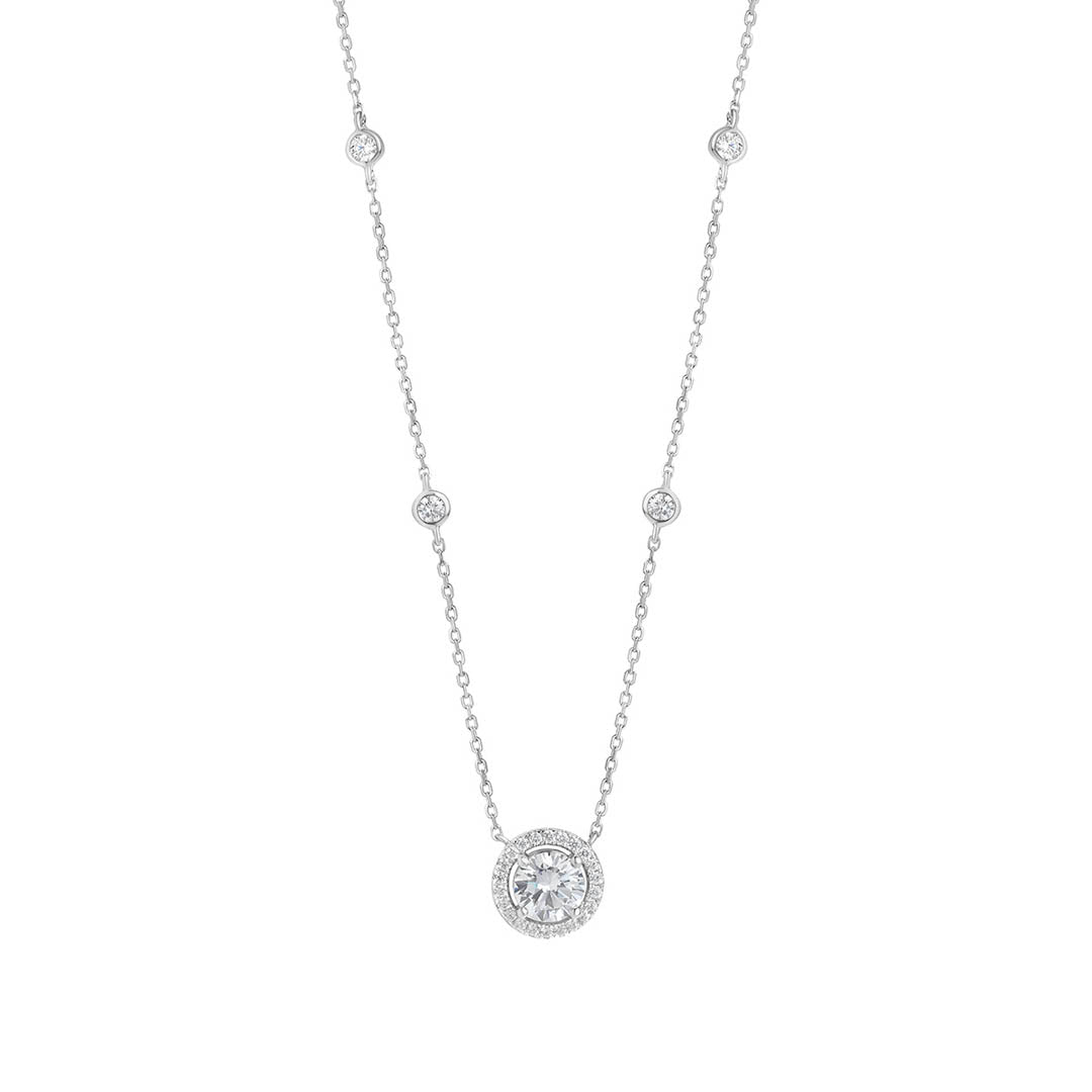 silver cz cluster necklace