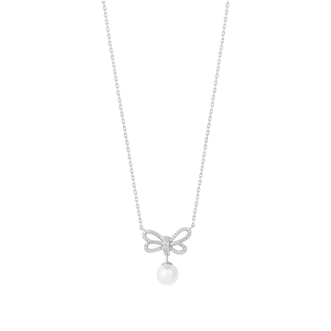 silver bow pearl necklace