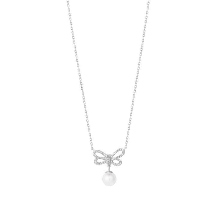 silver bow pearl necklace