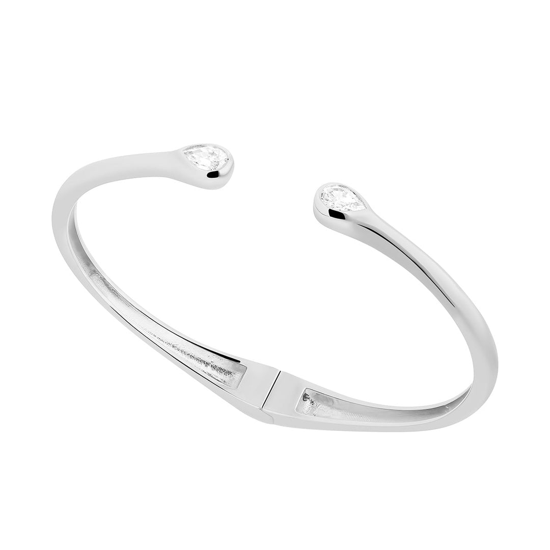 silver cz pear open bangle