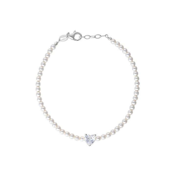 Silver Cubic Zirconia Heart Pearl Bracelet