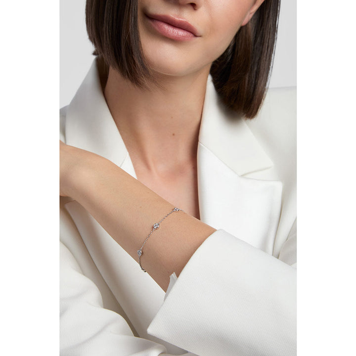 model wearing silver cz bracelet