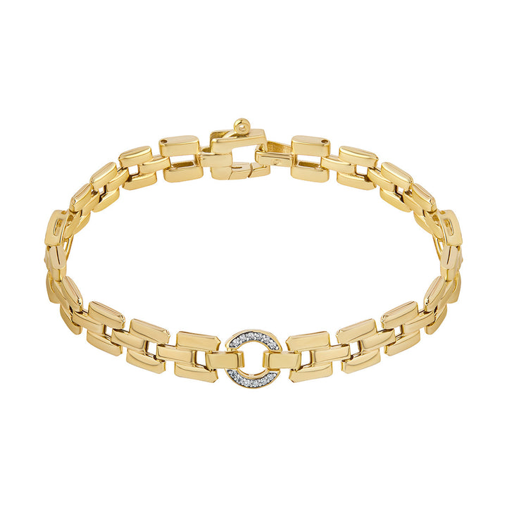 gold plated cz circle flat link bracelet