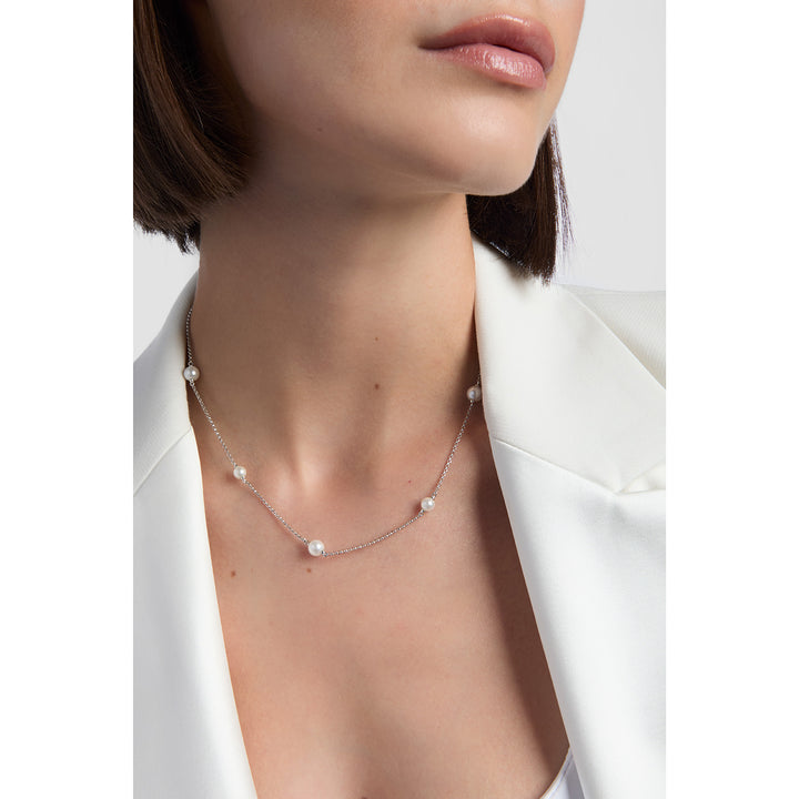 sterling silver pearl necklace on model