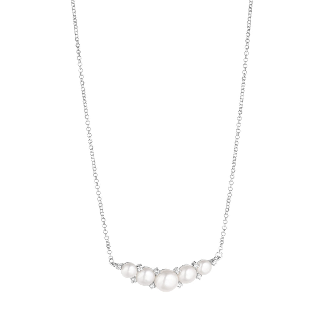 Silver 5 Pearl Cubic Zirconia Necklace